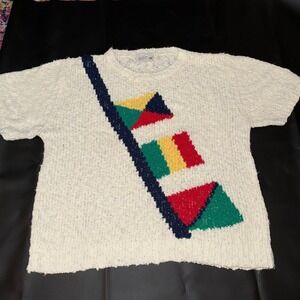 Objectives Womens White‎ Textured Knit Sweater Flags Nautical USA Theme Size L